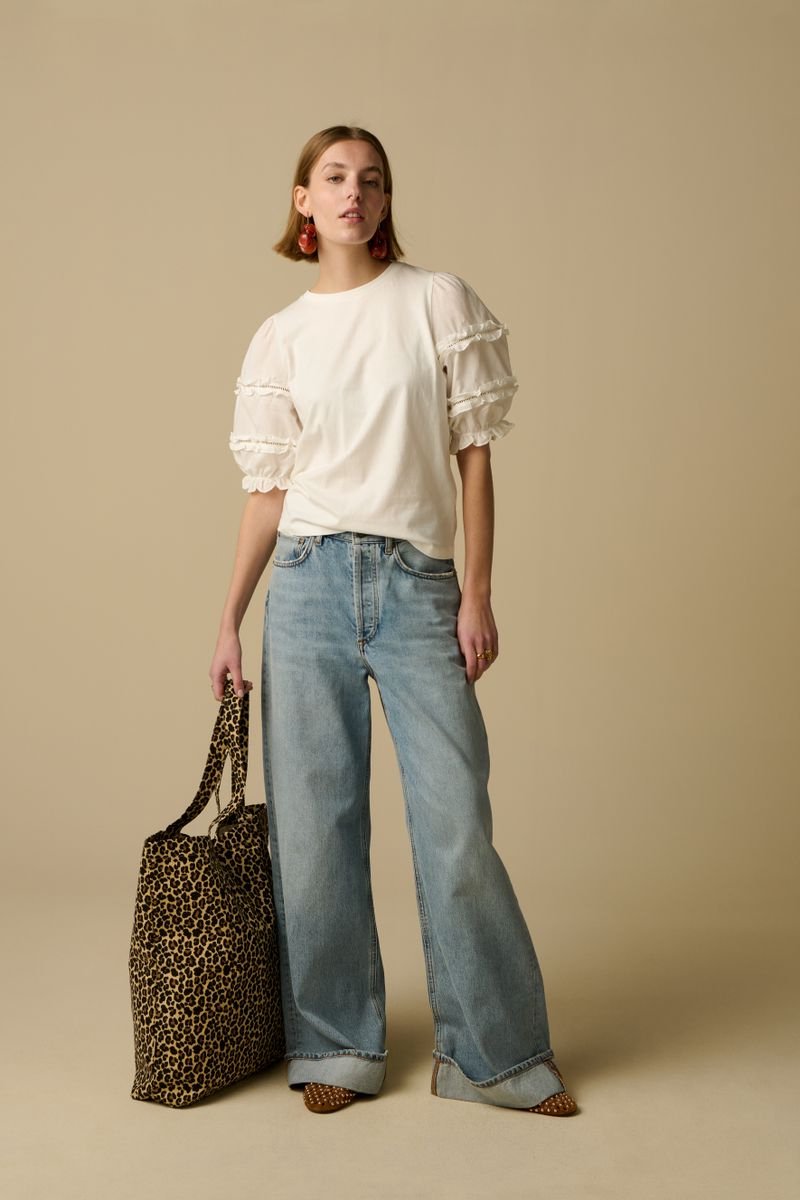 Sissy-Boy - Bruine canvas shopper met leopard print