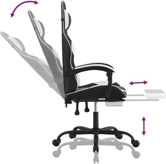 Gamingstoel met voetensteun - Comfortabele stoel - Langdurig gamen - Ingebouwde voetensteun - Zwart wit — afbeelding 2