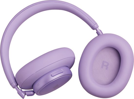 Paarse JBL koptelefoon met grote oorschelpen en op de beugel staat 'LIVE' geschreven.