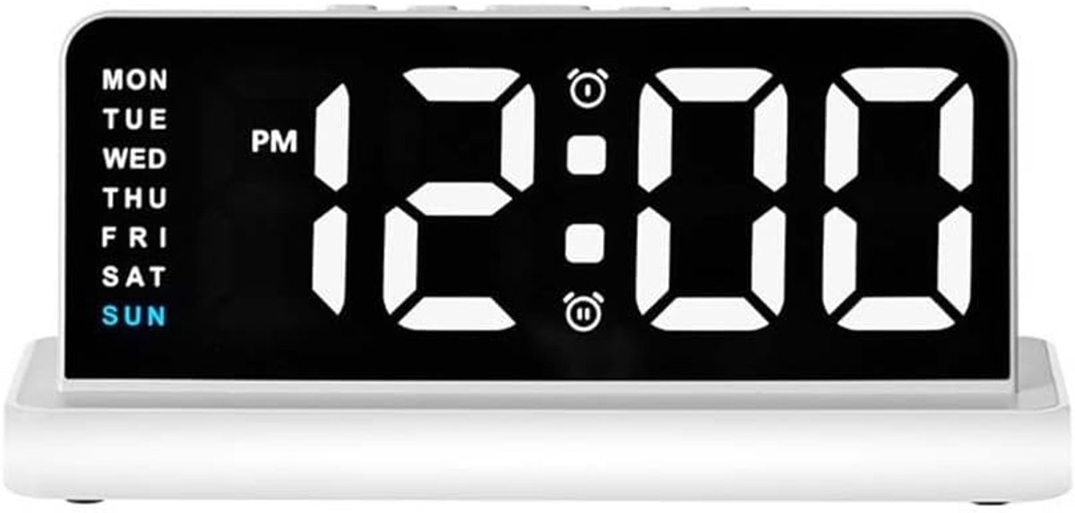 Grote led klok - Digitale wekker - Nachtkastje bureau - Automatische datum - 20x8x8 cm - Wit