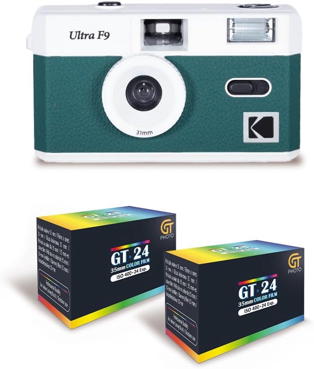 Herbruikbare Filmcamera - Compact Camera - Vintage Foto's Maken - Ingebouwde Flitser - 119 x 67 x 44 mm - Nachtgroen