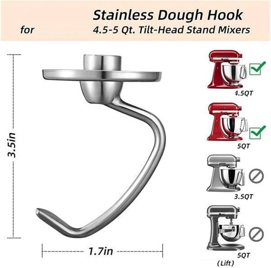 Deeghaak - Roestvrij Staal - Deeg Kneden - C-vorm Ontwerp - 14.5 x 9.4 cm - Zilver van Merkloos — afbeelding 4