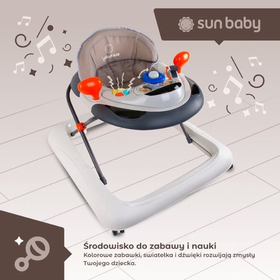 sun baby Loopstoel, baby walker vanaf 6 maanden, verstelbare hoogte, rubberen wielen - Grijs van Sun Baby — afbeelding 5