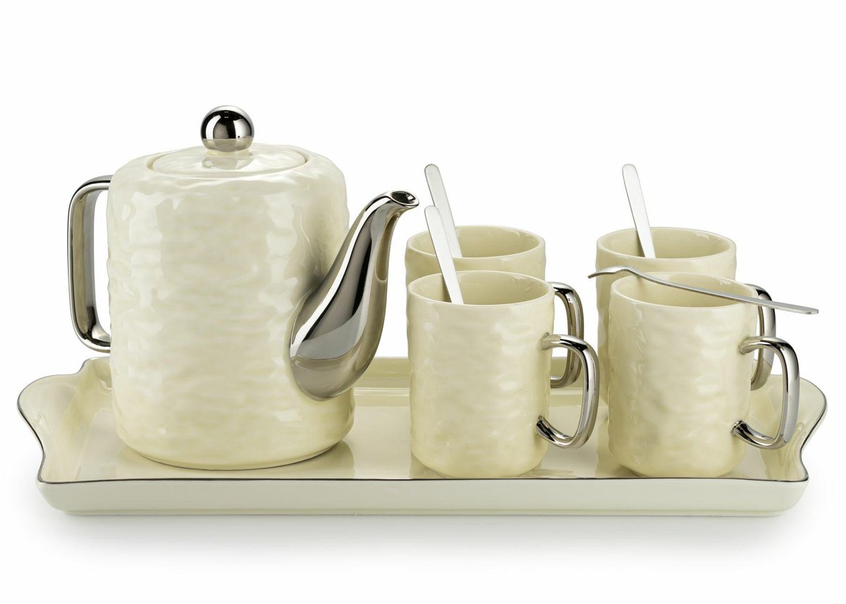 HowHomely Selena Silver Cream - Koffieservies - Metalen Accenten - Design Set