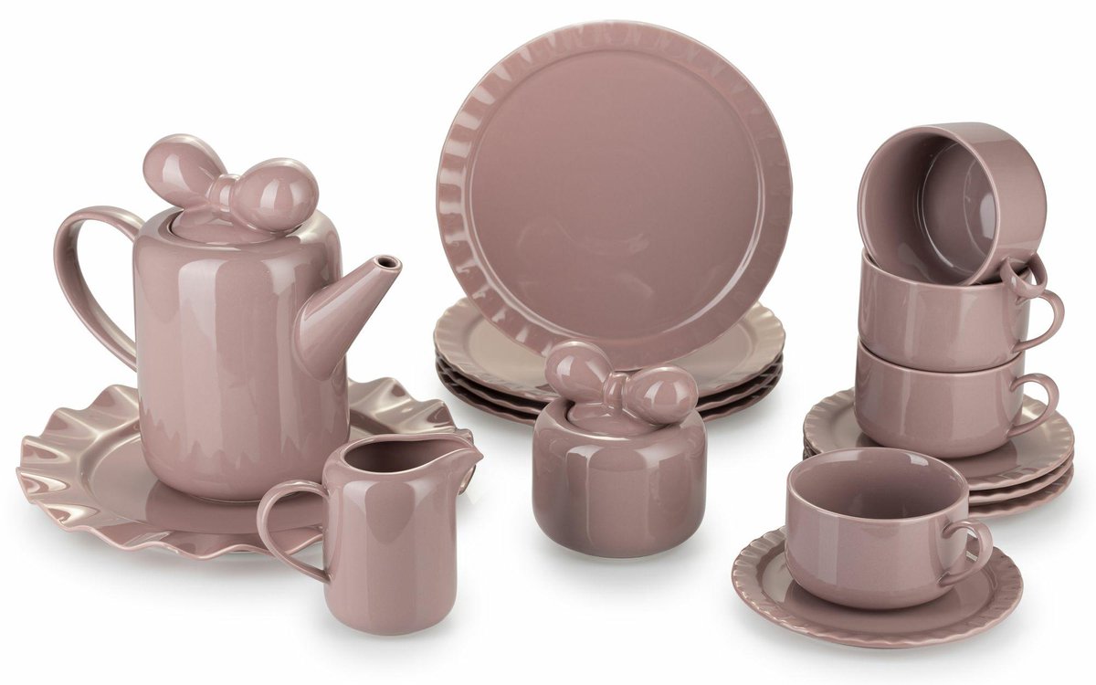 HowHomely Sofia - Servieset - 12-delig - Roze - Ceramiek - Modern Design
