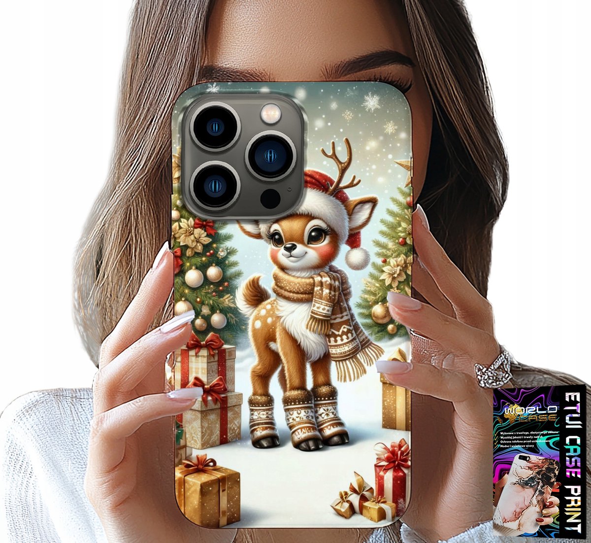 HOESJE VOOR IPHONE 14 PRO MAX - RENDIER, KERSTPATRONEN + GLAS