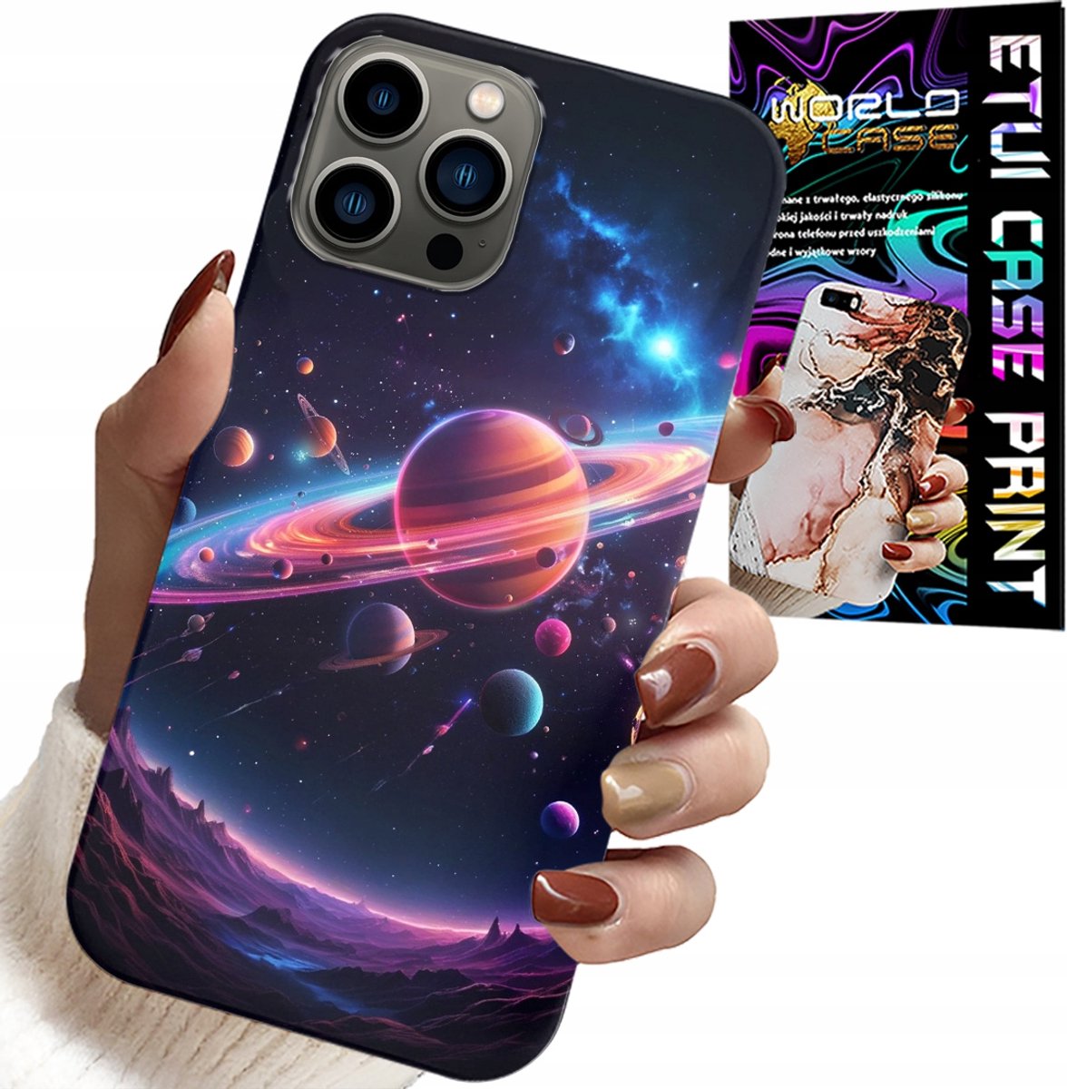 IPHONE 12 PRO HOESJE - RUIMTEPLANETEN STERREN MELKWEG ACHTERKANT