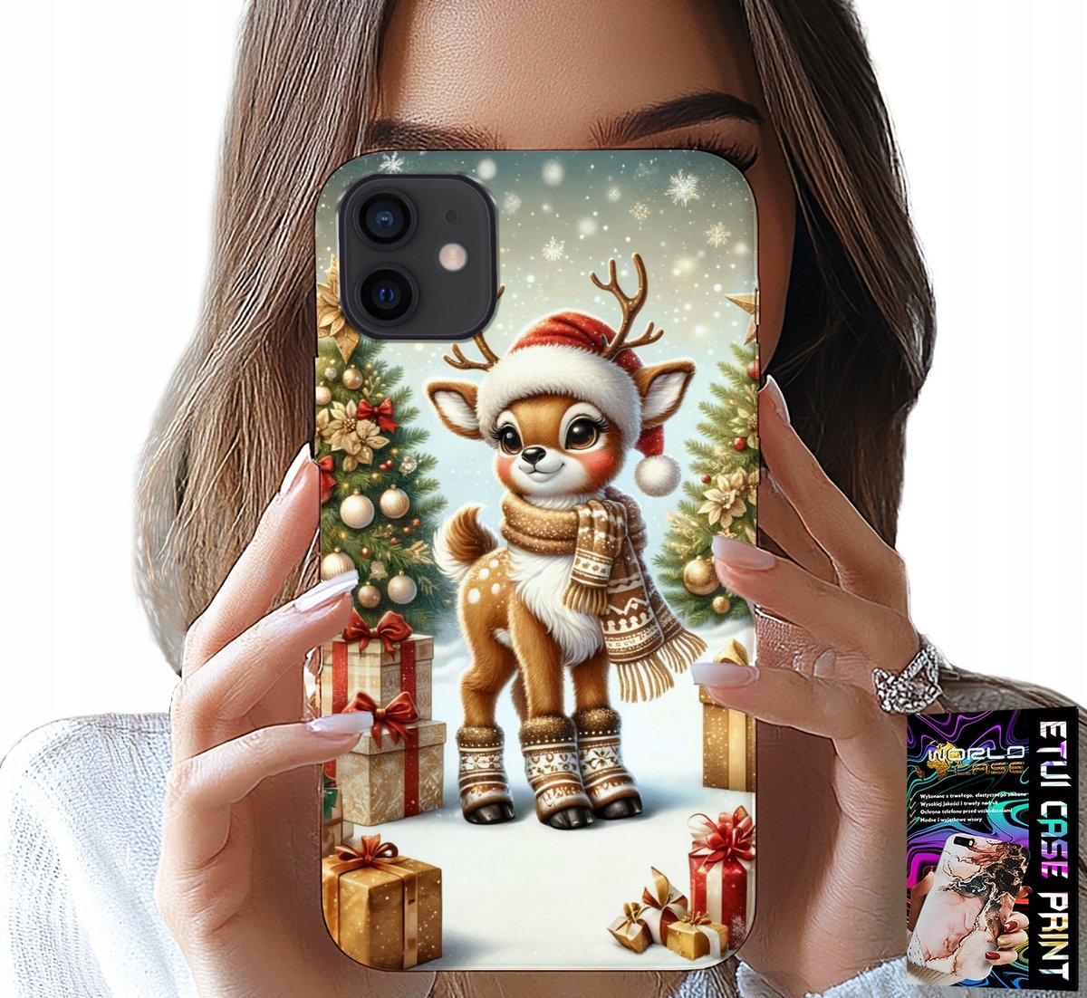 HOESJE VOOR IPHONE 12 MINI - RENDIER, KERSTPATRONEN + GLAS