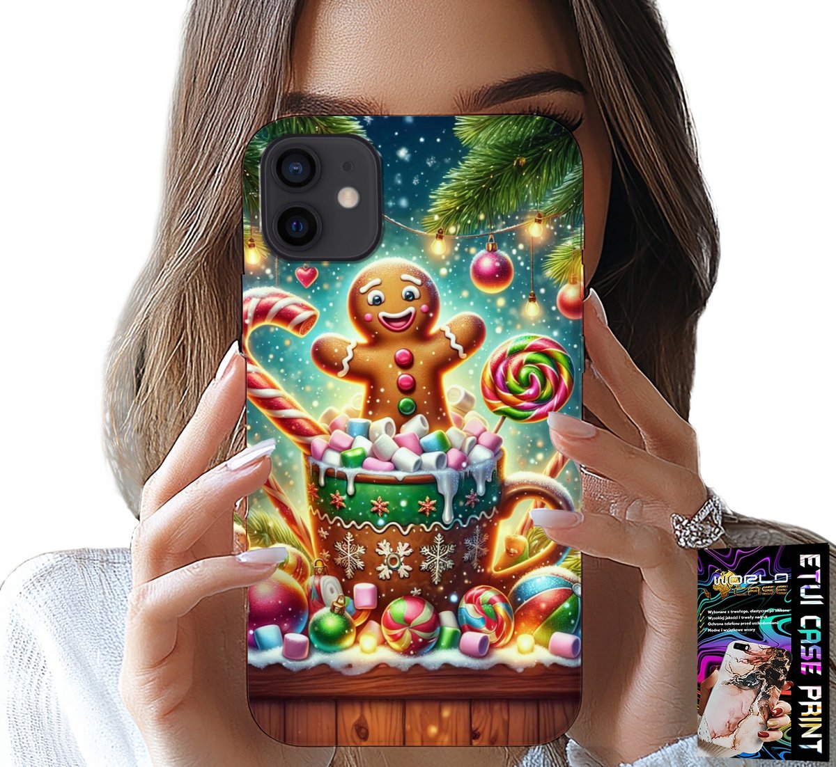 iPhone 11 hoesje - Peperkoek kerstpatroon + glas