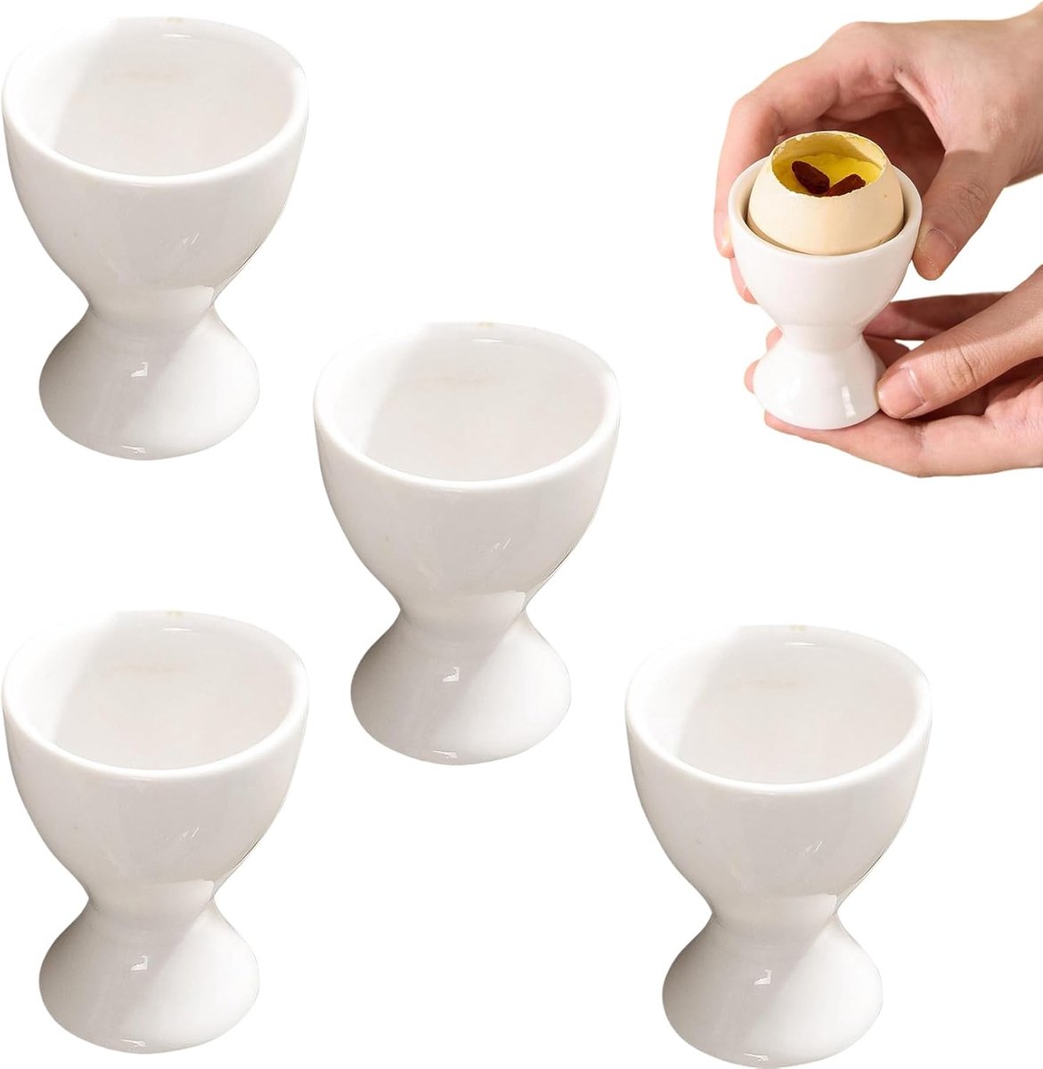 Eierdopjes Set - Eierhouders Bekers - Ontbijt Serveren - Antislip Onderkant - 6.9 x 5.2 cm - Wit