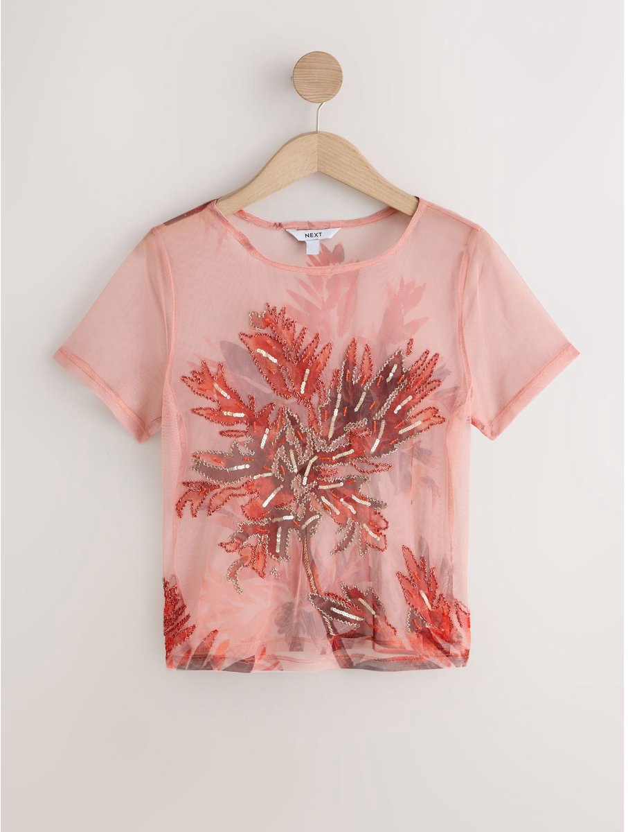 Next - Dames - Mesh top met korte mouwen en kralen - Roze