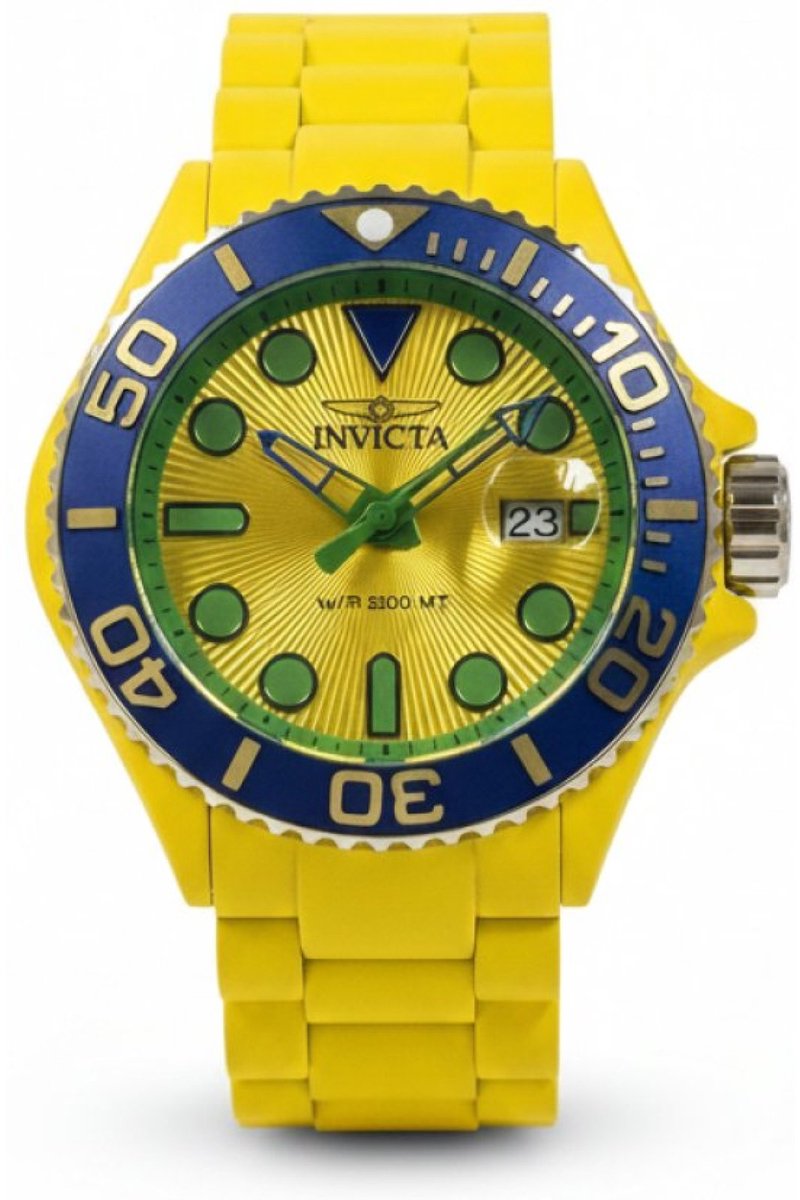 Invicta Grand Diver 49483 Heren Horloge - Waterdicht - Analoog - Quartz Uurwerk - Roestvrij Staal met Gele Wijzerplaat - 46mm