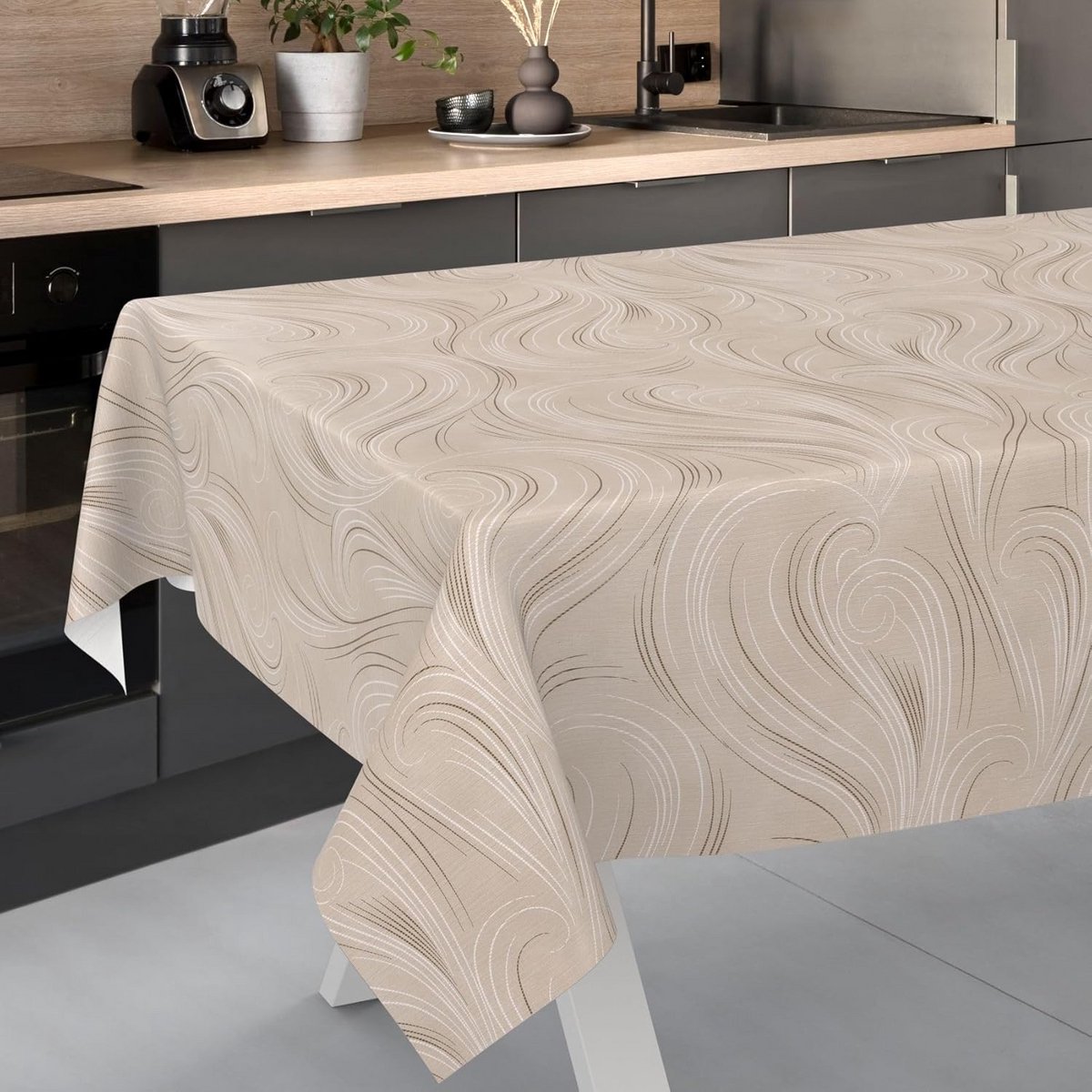 Wasbare Tafelkleed Rechthoekig 240x140 cm Abstract Beige - Voor Binnen en Buiten
