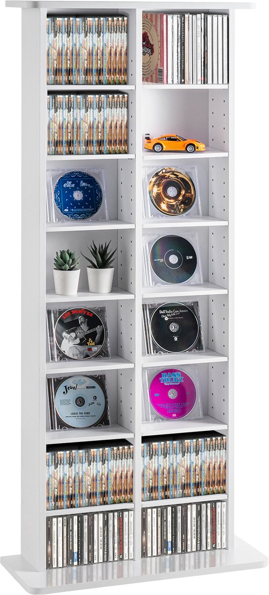 VEVOR Media-Opbergkast, 8 Niveaus, Verstelbare Dvd-Planken, 464 Cd'S, Wit