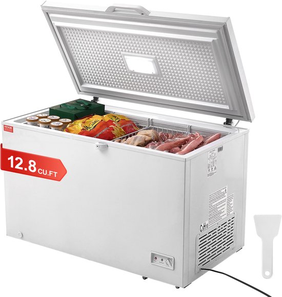 VEVOR-Vriezer, 345 L-Vriezer En 4 Uitneembare Manden, Vrijstaande Commerciële Vriezer met Open Deur van Bovenaf En Afsluitbaar Deksel, Temperatuur Op 7 Niveaus Instelbaar