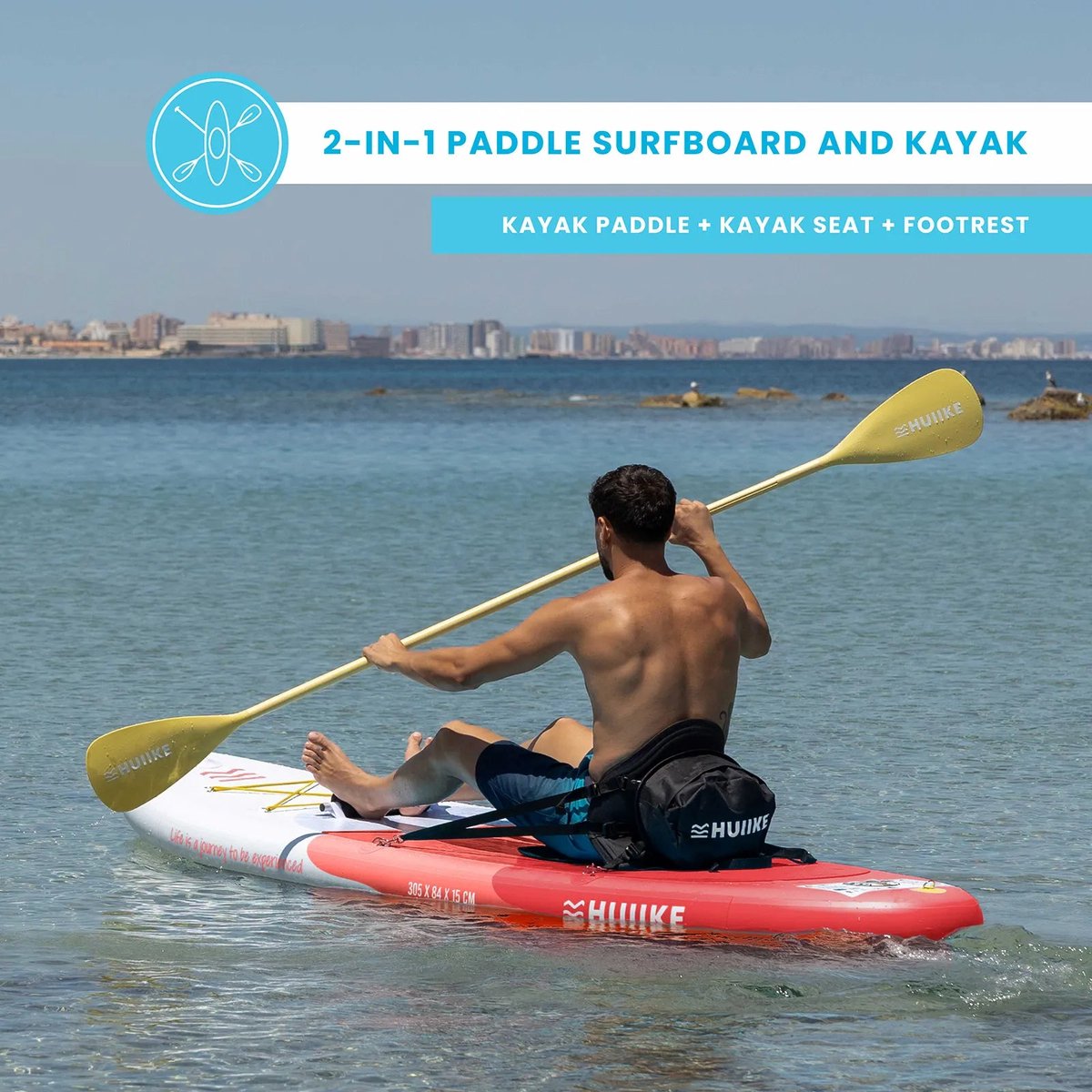 HUIIKE SUP Board - Opblaasbaar Paddle Board met Accessoires, Peddel, Vinnen, Pomp - Stand Up Paddle met Hoge Stabiliteit - 305 x 84 x 15 cm - Max. 130 kg – foto 4