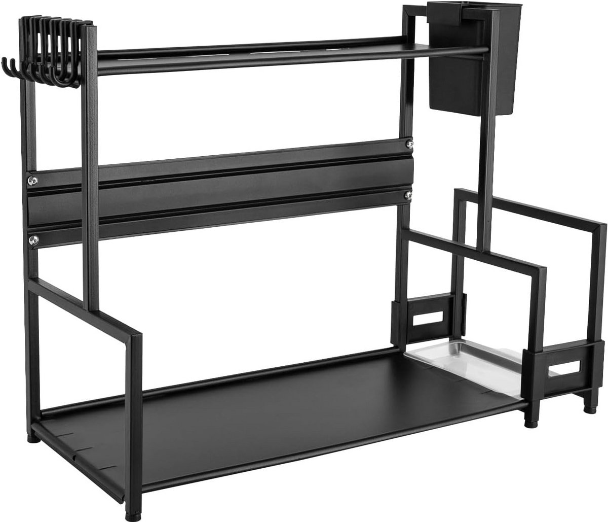 2-Laags Staand Kruidenrek met Bestekhouder - RVS Keuken Organizer voor Werkblad