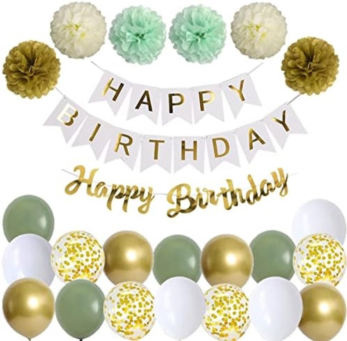 Feestdecoratie Set - Groen Gouden Verjaardag Slinger met Ballonnen