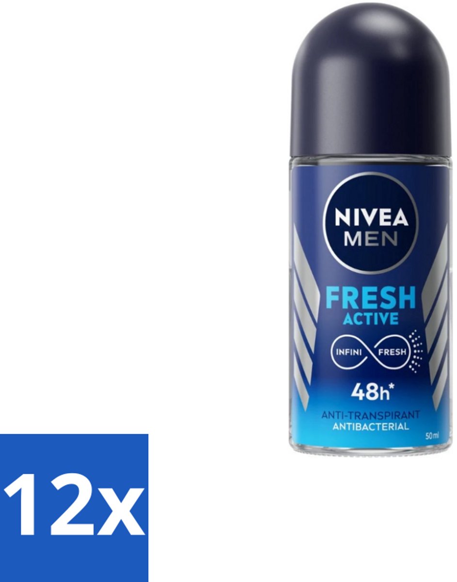 Nivea Men – Deodorant Roller – Fresh Active – 50 ml - Voordeelverpakking - 12 stuks
