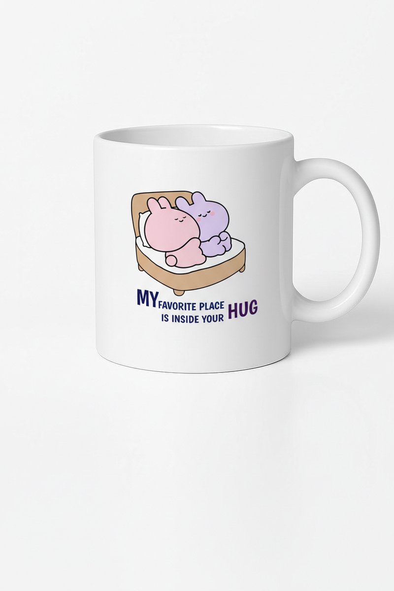 Mok 'My Favorite Place Is Inside Your Hug' - Schattige Knuffel Konijnen - Liefdes Cadeau