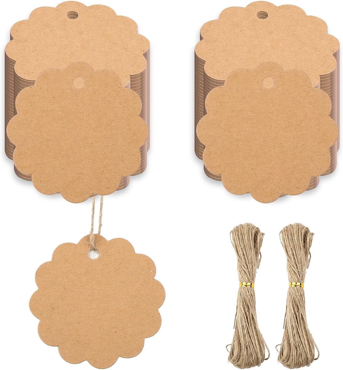 Imperatoris - Cadeau Tags - Labels - Kado Etiketten - Kraftpapier - bruin - Karton aan touwtjes - 200 stuks kraftpapieren labels - Rond 6 cm - 2 stukken jutetouw van 20 meter lang