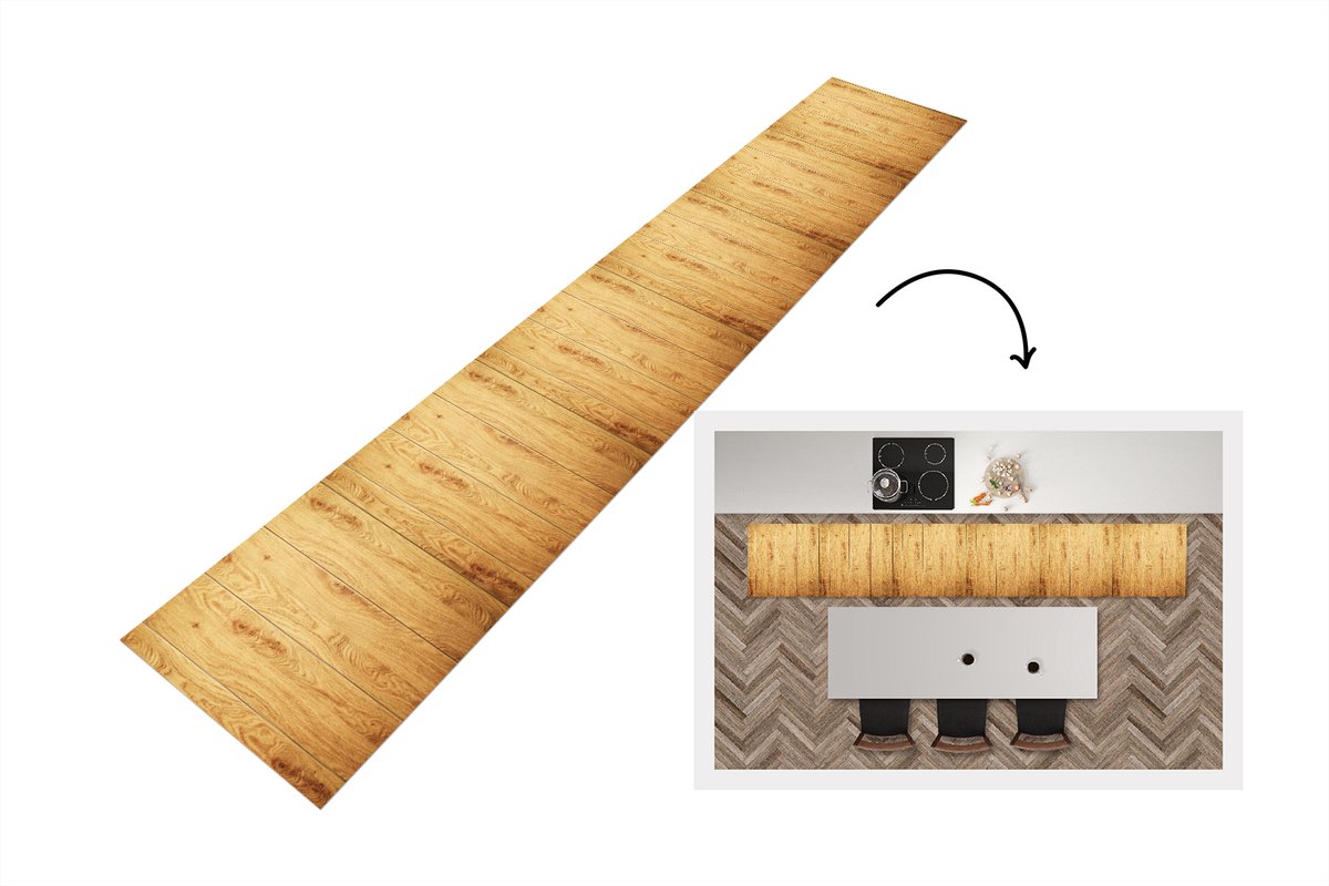 Keukenloper 300x50 cm - Keukenmat vinyl Patronen - Planken - Natuur - Keukenmatten loper -