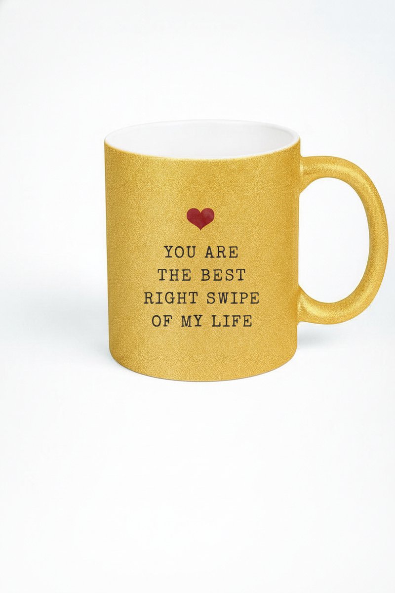 Gouden Glitter Mok "Best Right Swipe" Liefdesbeker - Uniek Romantisch Cadeau