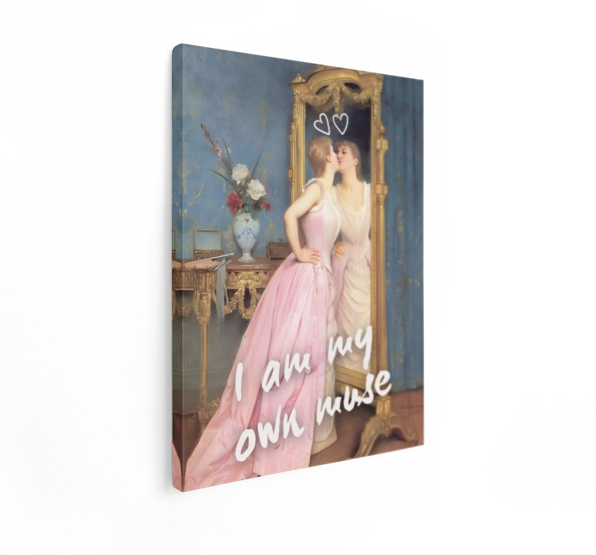 Artaza Canvas Schilderij Vrouw Met Spiegel - 90x120 cm - Wanddecoratie Vintage - Muurdecor