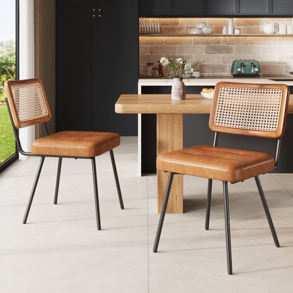 STILVORA Eetkamerstoel 61 x 46 x 79 cm – Set Van 2 – Ergonomisch Met Zacht Kussen – Voor Eetkamer En Woonkamer – Metaal PU Leder Bruin