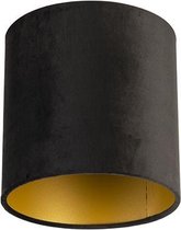 QAZQA cilinder velours - Moderne Lampenkap - Ø 200 mm - Zwart Goud -