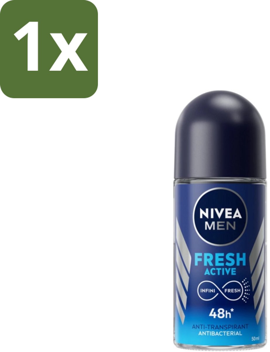 1 x Nivea Men – Deodorant Roller – Fresh Active – 50 ml - 72 Uur Bescherming - Deodorant Roller - Zweet En Geurbescherming - Alcoholvrije Deodorant - Huidvriendelijk
