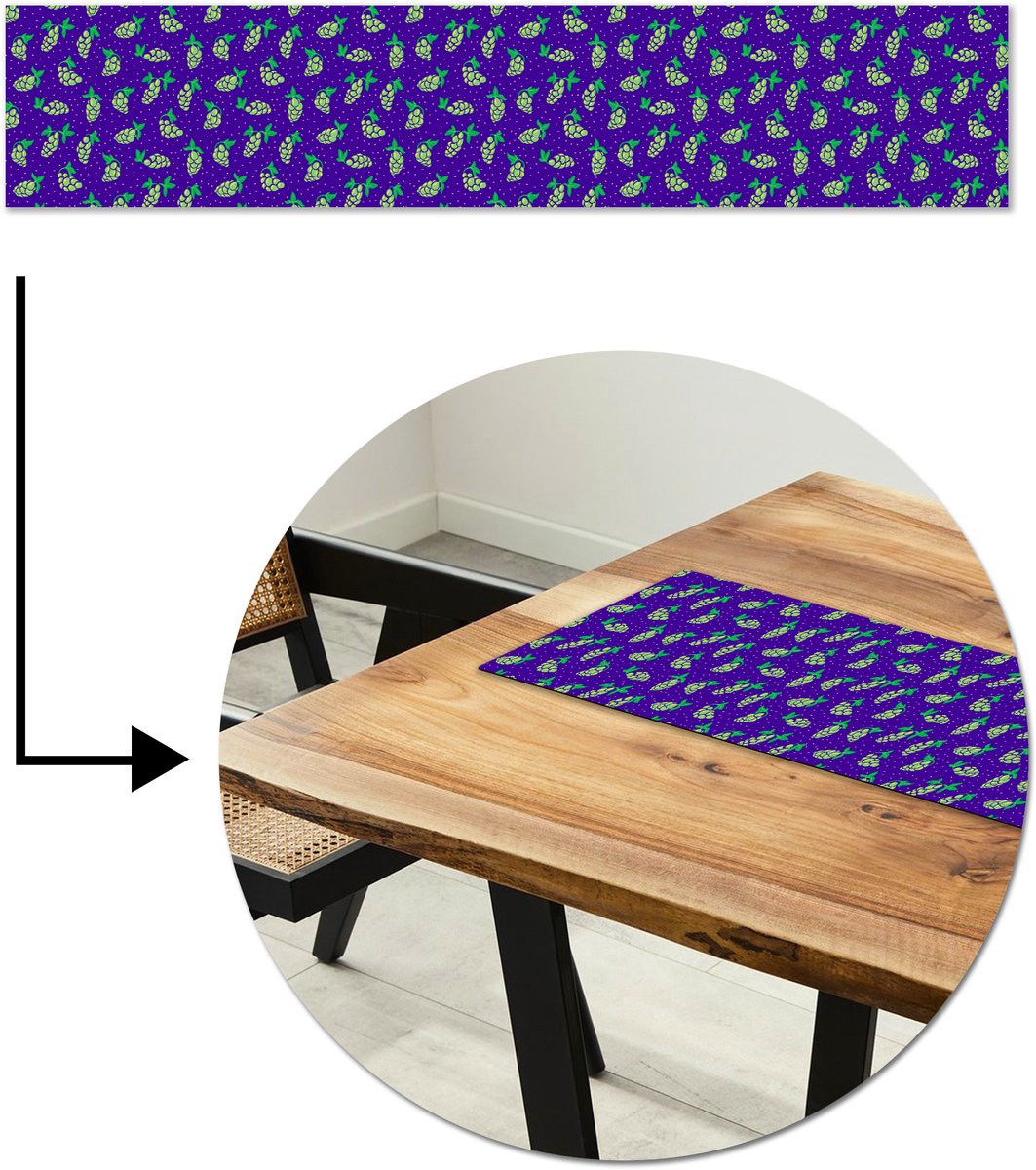 Tafelloper 150x30 cm - Tafelmat vinyl Paars - Groen - Druiven - Blaadjes - Tafeldecoratie - Tafelversiering - Keuken decoratie - Tafel versiering