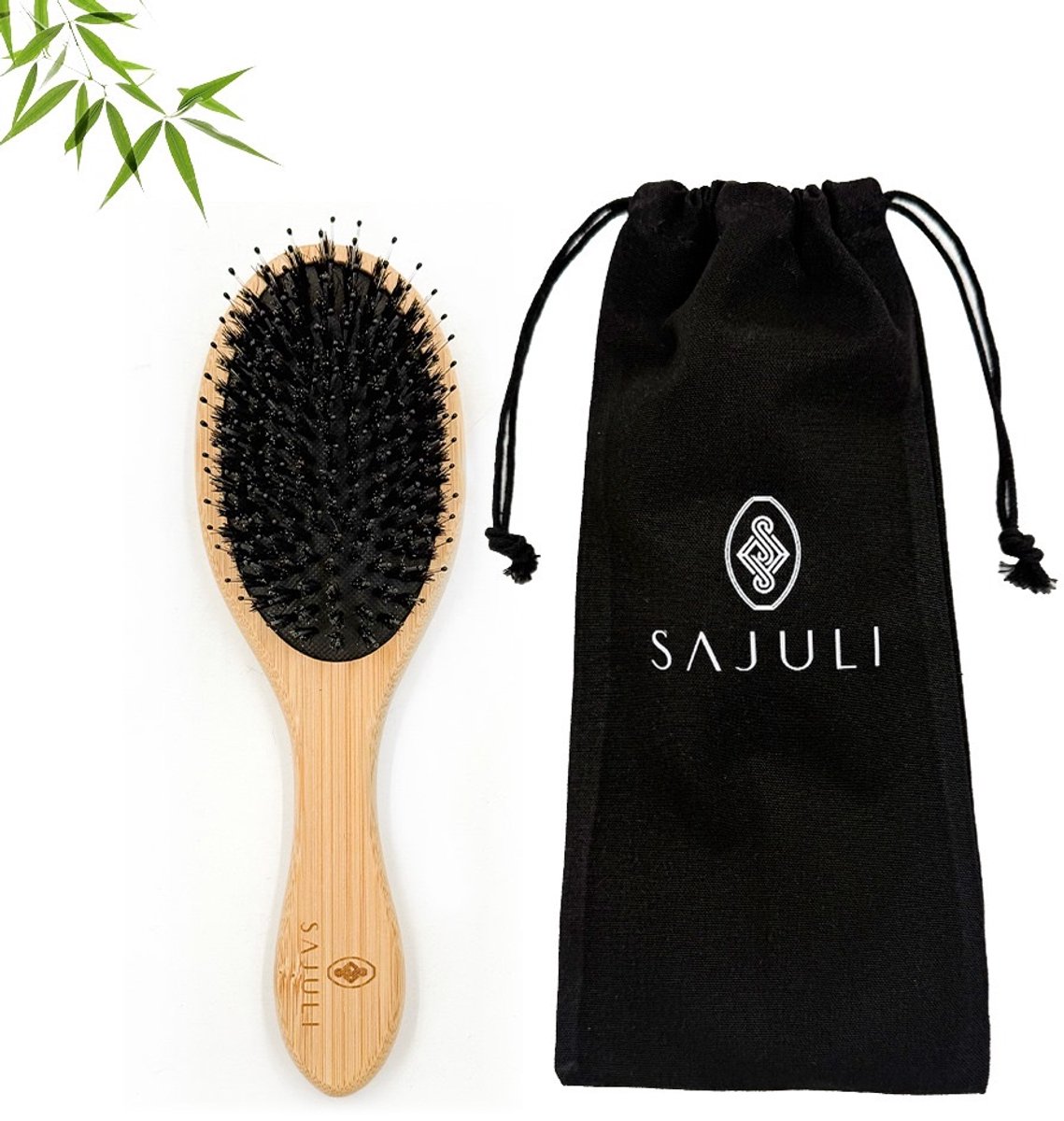 SAJULI - Bamboe Haarborstel met Natuurlijk Haar – Zacht & Anti-Pluis – Duurzaam & Verzorgend