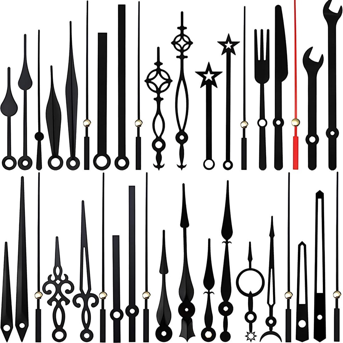 Set van 14 Zwarte Klok Wijzers - Vervangende Uur- en Minutenwijzers voor Tafel- en Wandklokken