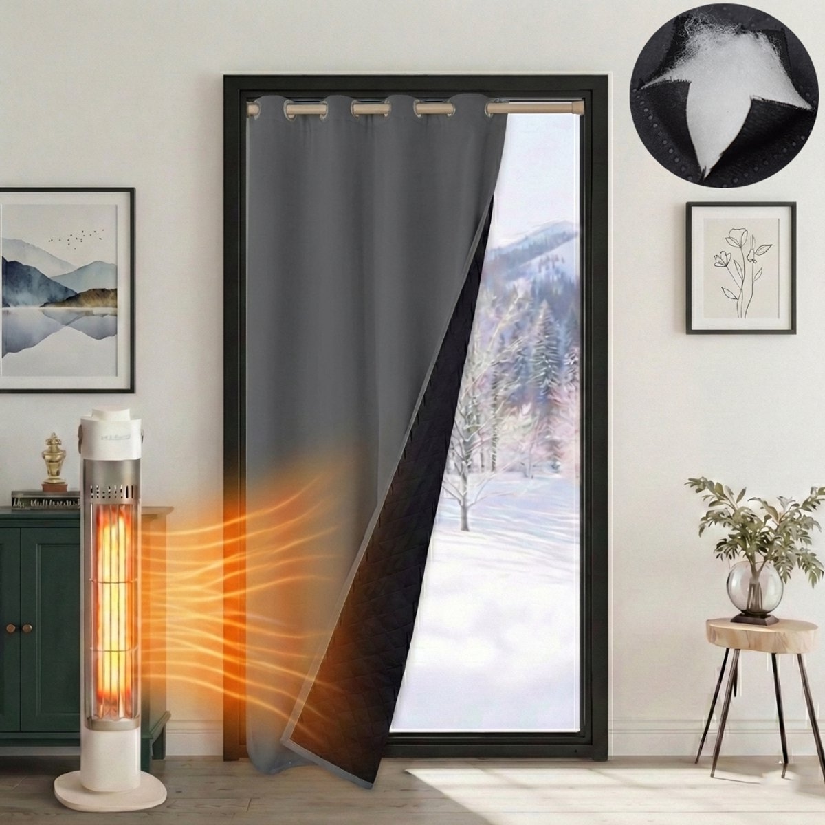 MUPOO Isolerend Verduisterend Gordijnen Kant en Klaar met Ringen 405gsm 110x203 cm - Verduisterend Thermisch Waterdicht & Winddicht - Blackout Overgordijnen voor Trappengat,Voordeur&Achterdeur -Donkergrijs-1 stuk