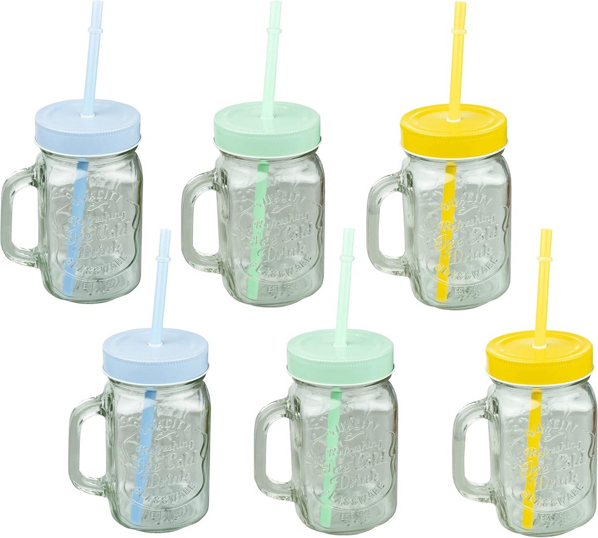 Set van 6 Cocktail Glazen met Deksel en Rietjes - Vintage Drinkglazen 400 ml