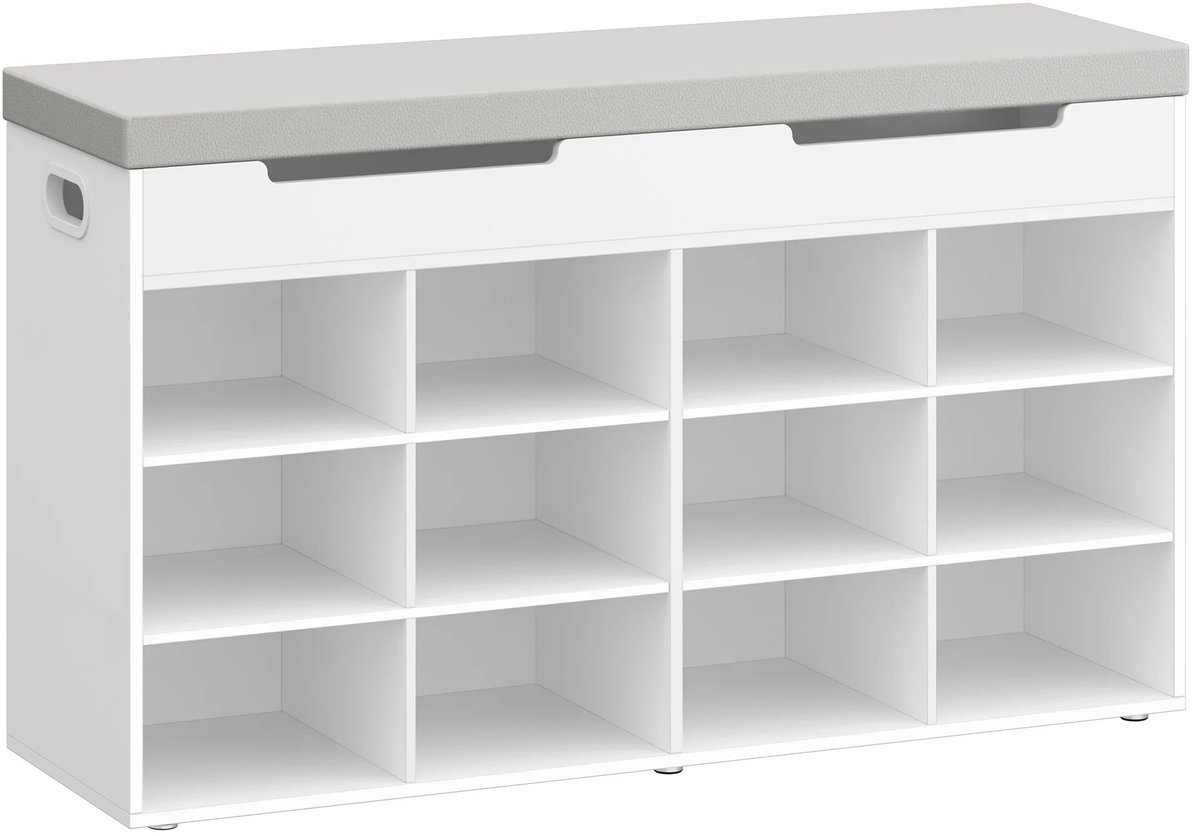 CINK Home® Schoenenbank met Zitting – Schoenenrek met 12 Vakken – Opbergbank met Kussen & Verborgen Opbergruimte – Wit