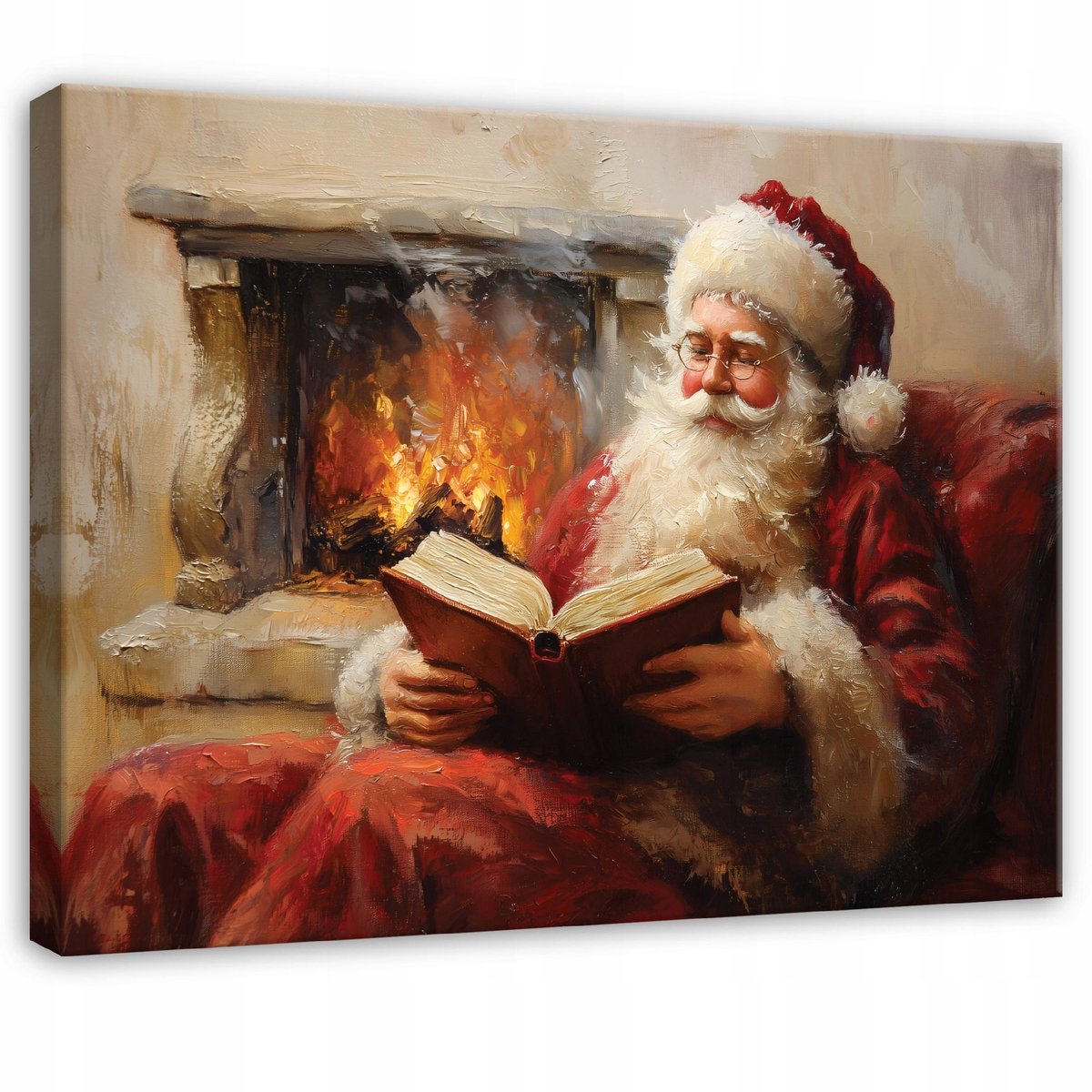 WALLARENA Schilderij op canvas - 120x80 cm - Kerst Waterverf Haard - Geschikt voor slaapkamer en salon Veelkleurig