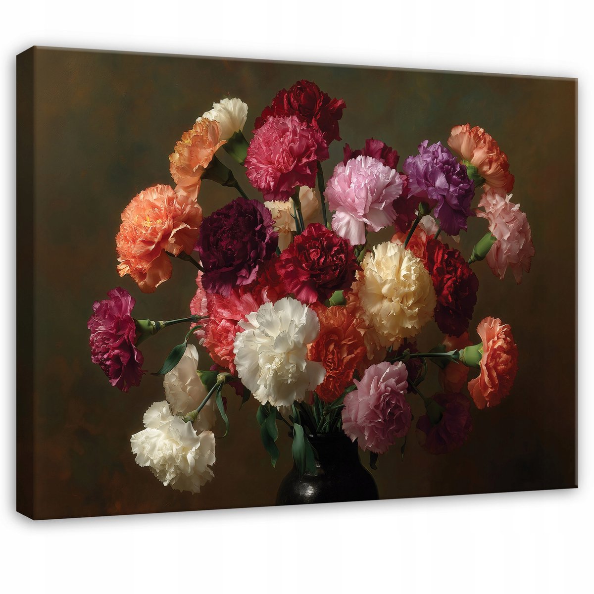 WALLARENA Schilderij op canvas - 40x30 cm - bloemen op zwarte achtergrond abstractie - Geschikt voor slaapkamer en woonkamer Veelkleurig