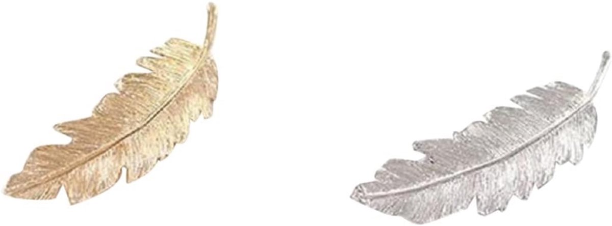 Set van 2 Stuks Haarclips in Veer- en Bladvorm - Goud en Zilver Look