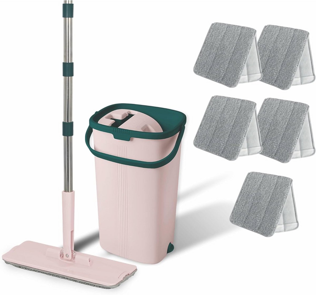 Mop met Strijker Roze-Groen Middelgrote Vloerwisser