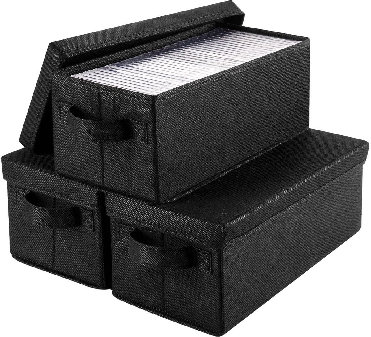 3 stuks CD-opbergdoos, opvouwbare opbergdoos van niet-geweven stof, opbergdoos voor huishoudelijke documenten en cd's, opbergdoos met grote capaciteit, zwart