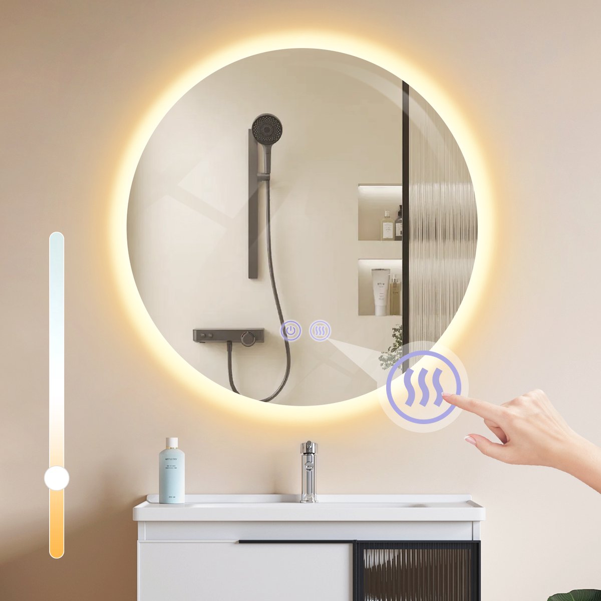 NETTLIFE LED Badspiegel – 50cm – Ronde – Dimbaar – Touchschakelaar – Ontnevelende Functie