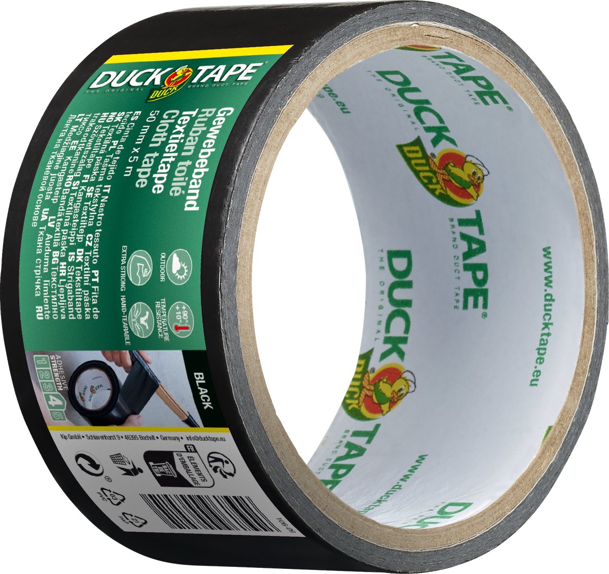 Ducktape ORIGINAL - Premium Duct tape / Textieltape - Zwart 50 mm x 5 m - Weerbestendig, waterdicht en met de hand afscheurbaar - Universeel inzetbaar voor langdurig repareren, afdichten en beschermen van steen, metaal en hout