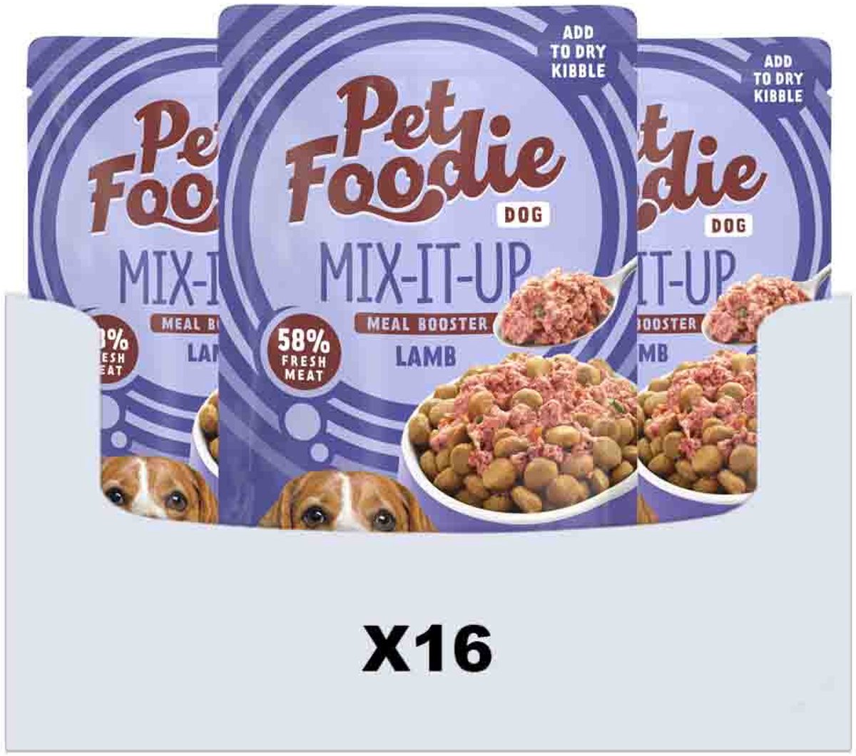 PetFoodie Hondenvoer Nat Mix-It-Up Lam - 16 x 60 gr - Voordeelverpakking