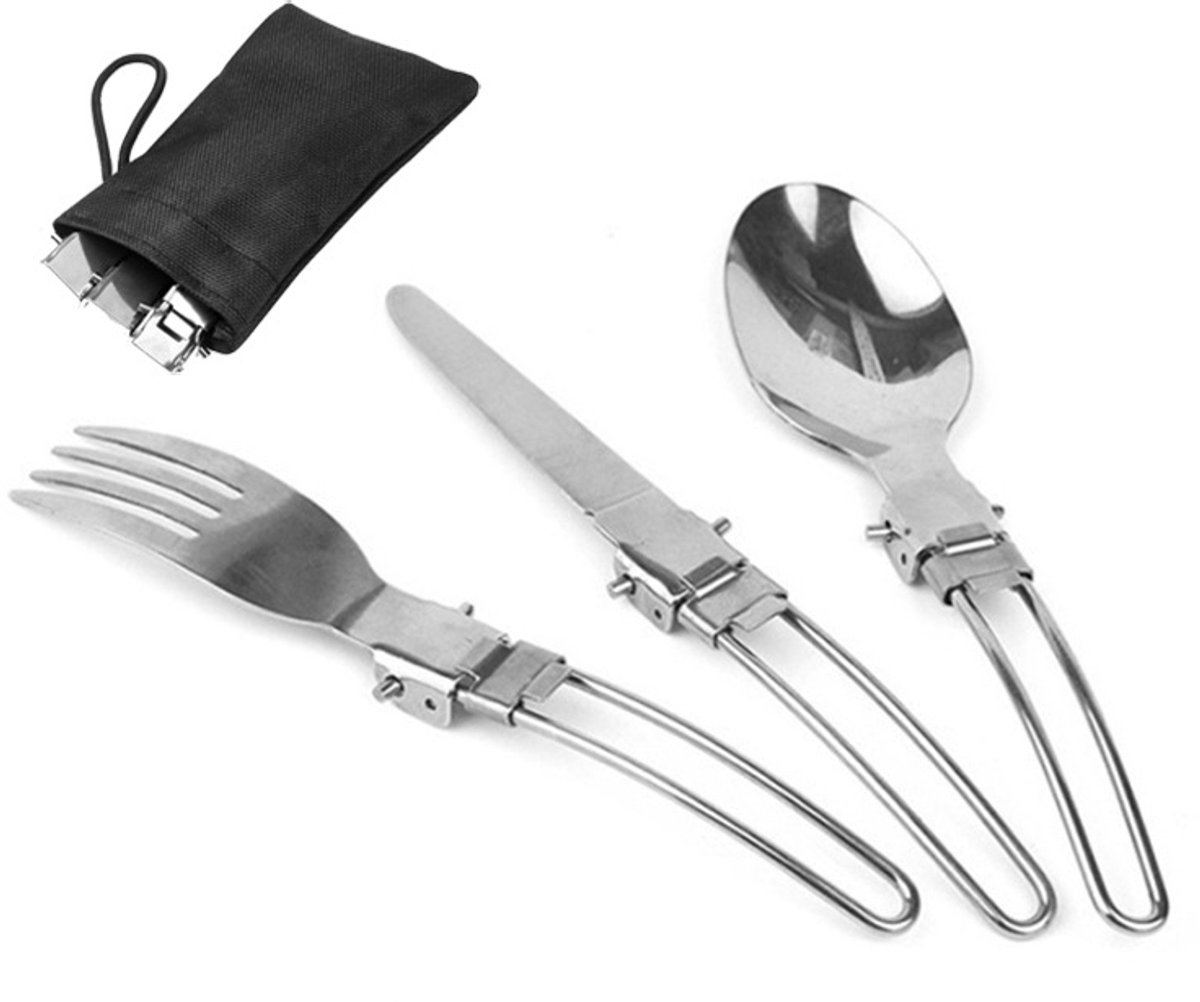 Go Go Gadget - Campingbestek - Opklapbaar - Survival - Noodsituatie - Vork, Mes, Lepel - RVS - 1 set