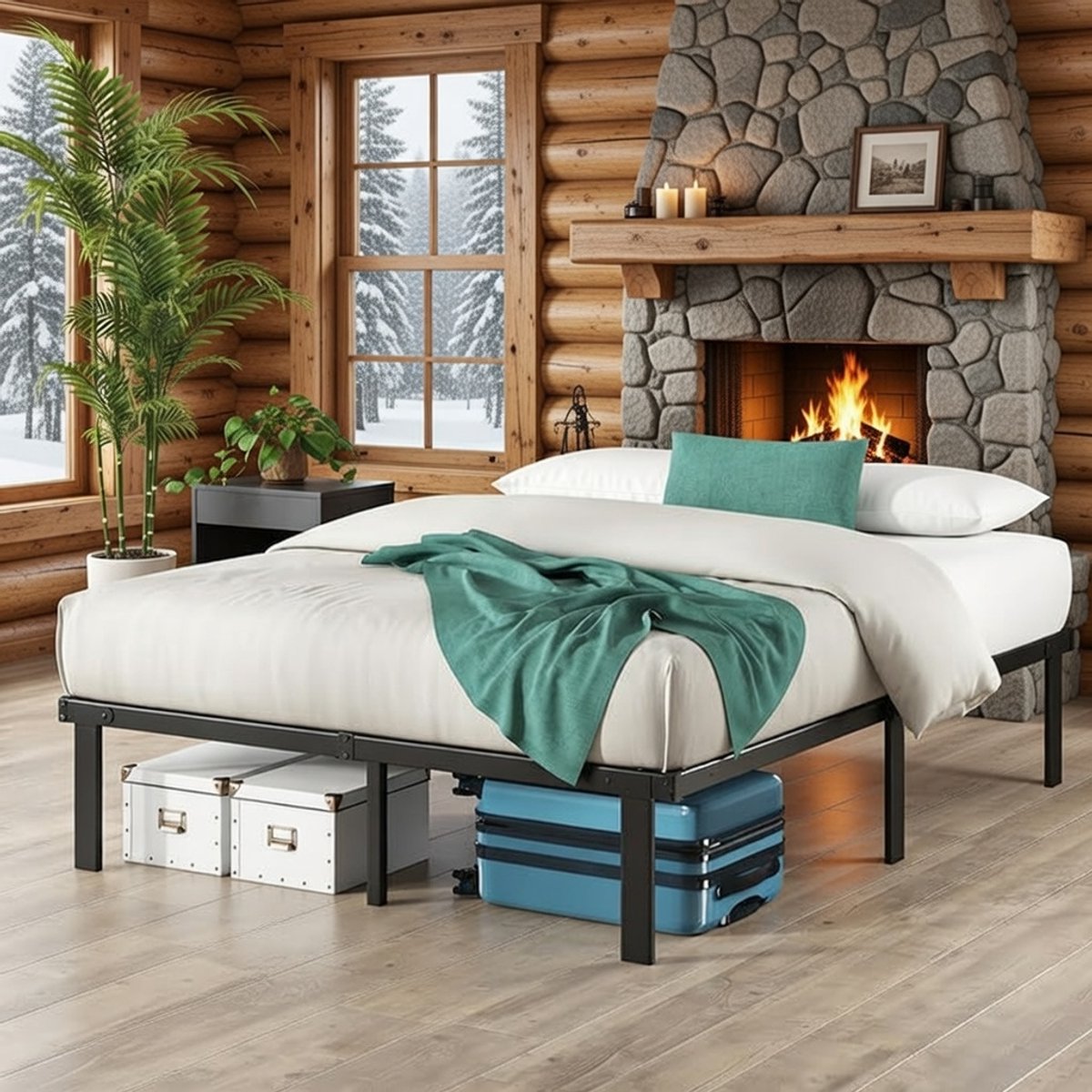 Urban Steel Opbergbed 140x200 cm – 36 cm Hoog – Metalen Platform Bedframe met Grote Opbergruimte – Opvouwbaar – ZwartCasa Serena