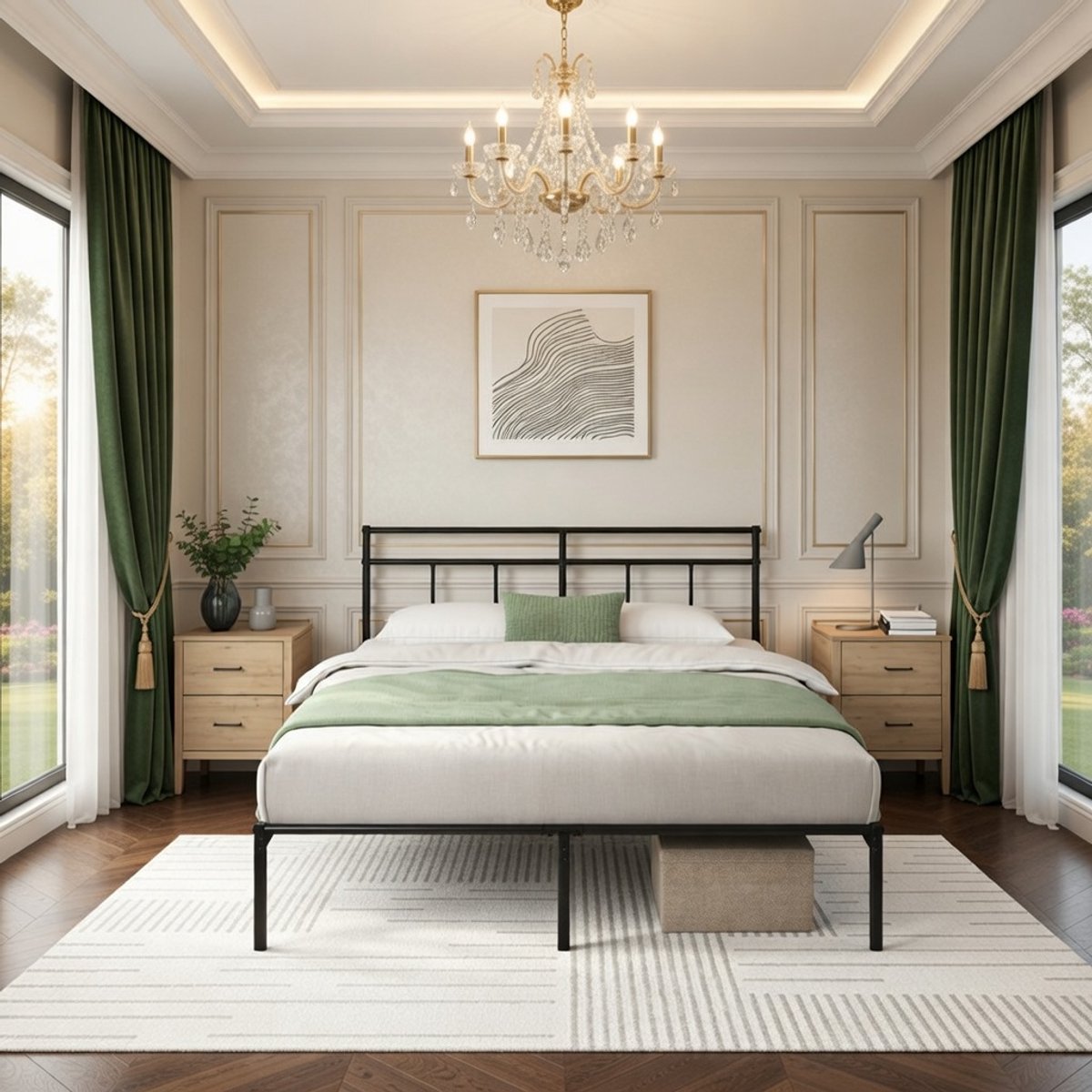 Vintage Elegance Metalen Bed 140x200 cm – Zwart, Hoogwaardig Stalen Frame met lattenbodem, Platformbed met Opbergruimte, Eenvoudig te Monteren Casa Serena