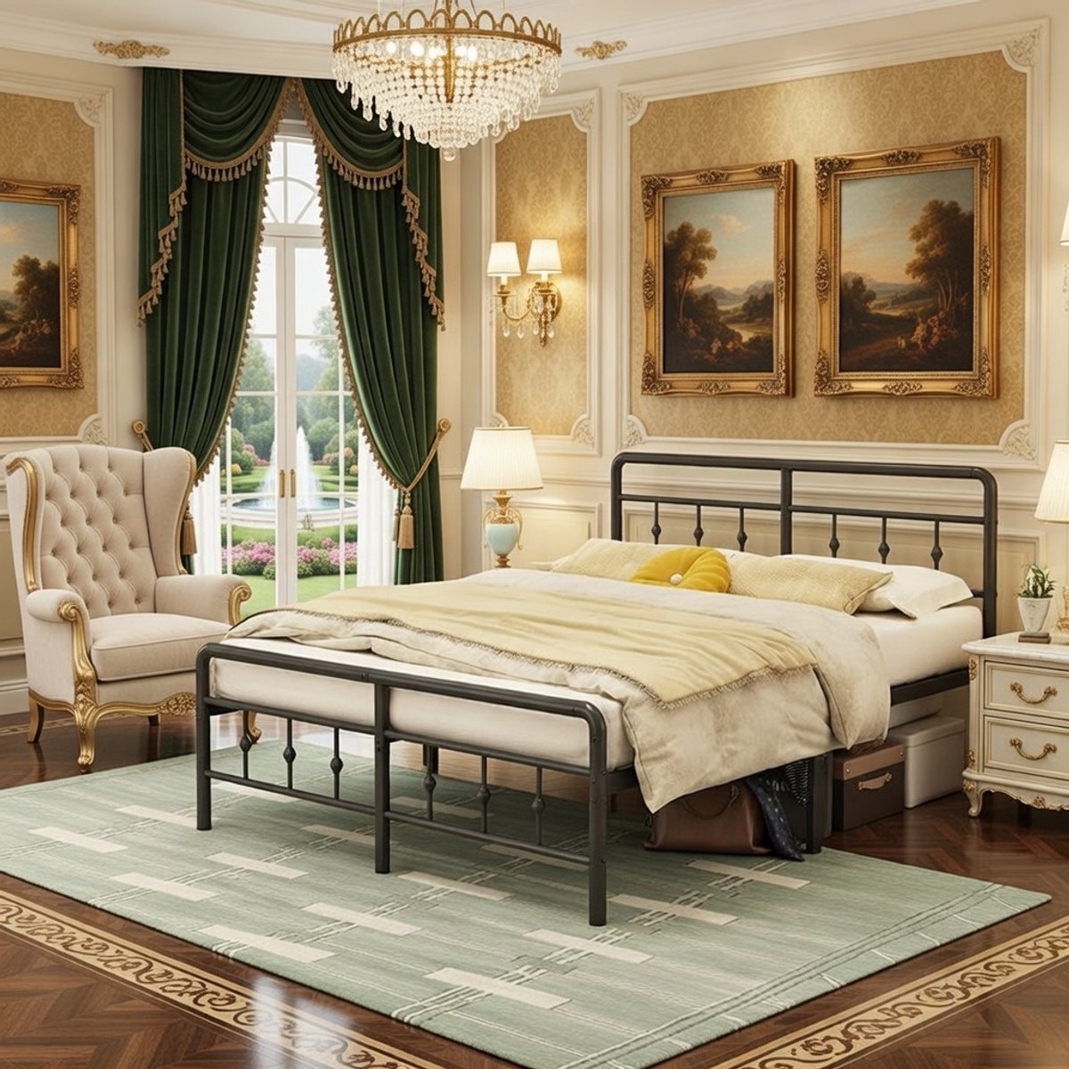 Victoria Luxe Metalen Tweepersoonsbed 180x200 cm – Stijlvol Victoriaans Bedframe met Hoofd- en Voeteneinde, Geluidsvrij, Stabiel en Duurzaam – Zwart Casa Serena