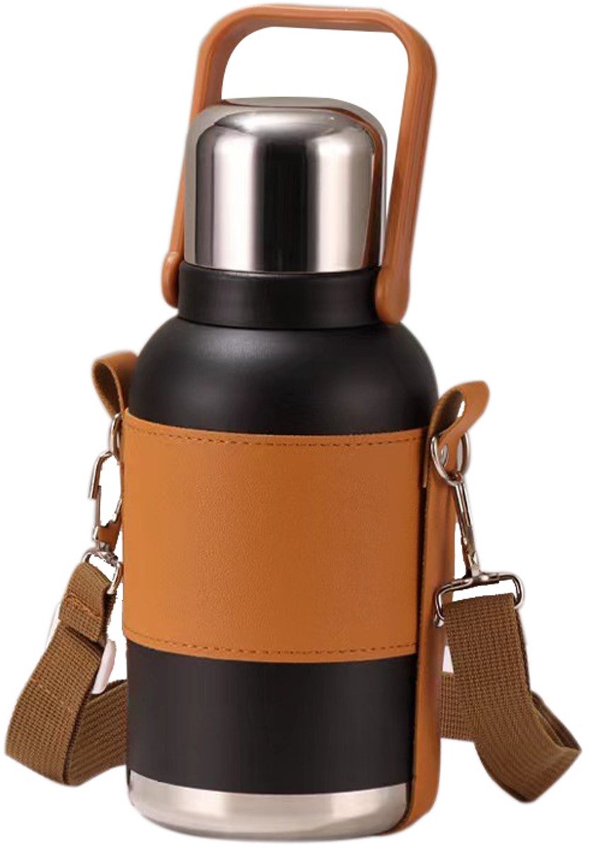 Oneay 316 RVS Drinkfles 1500ml - Dubbelwandige Isoleerfles voor Thee en Koffie - Lekvrije Thermosfles met Thee-filter en Leren Draagtas - BPA-vrij, Sport, Outdoor, Reizen, Werk - Zwart